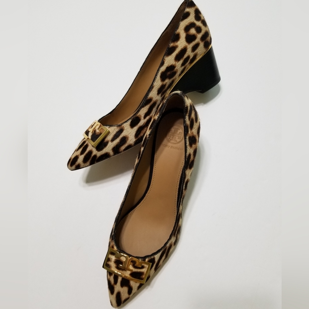 NWOB Tory Burch Gigi Calf-Hair Leopard Wedge Pumps Size 9 $348 - Picture 9 of 16